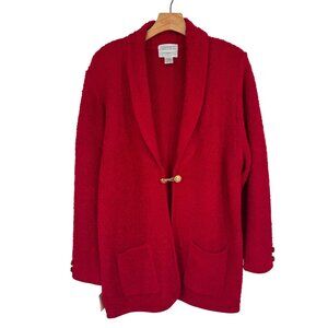 Vintage 1995 Sideffects Red Bouclé Cardigan Sweater Gold Clasp Size  large new